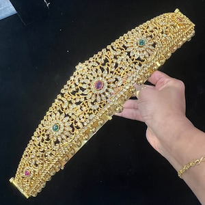 Kids size Vaddanam, Indian waist belt, Kamar band, CZs & Ruby Traditional Jewelry, Indian Jewelry