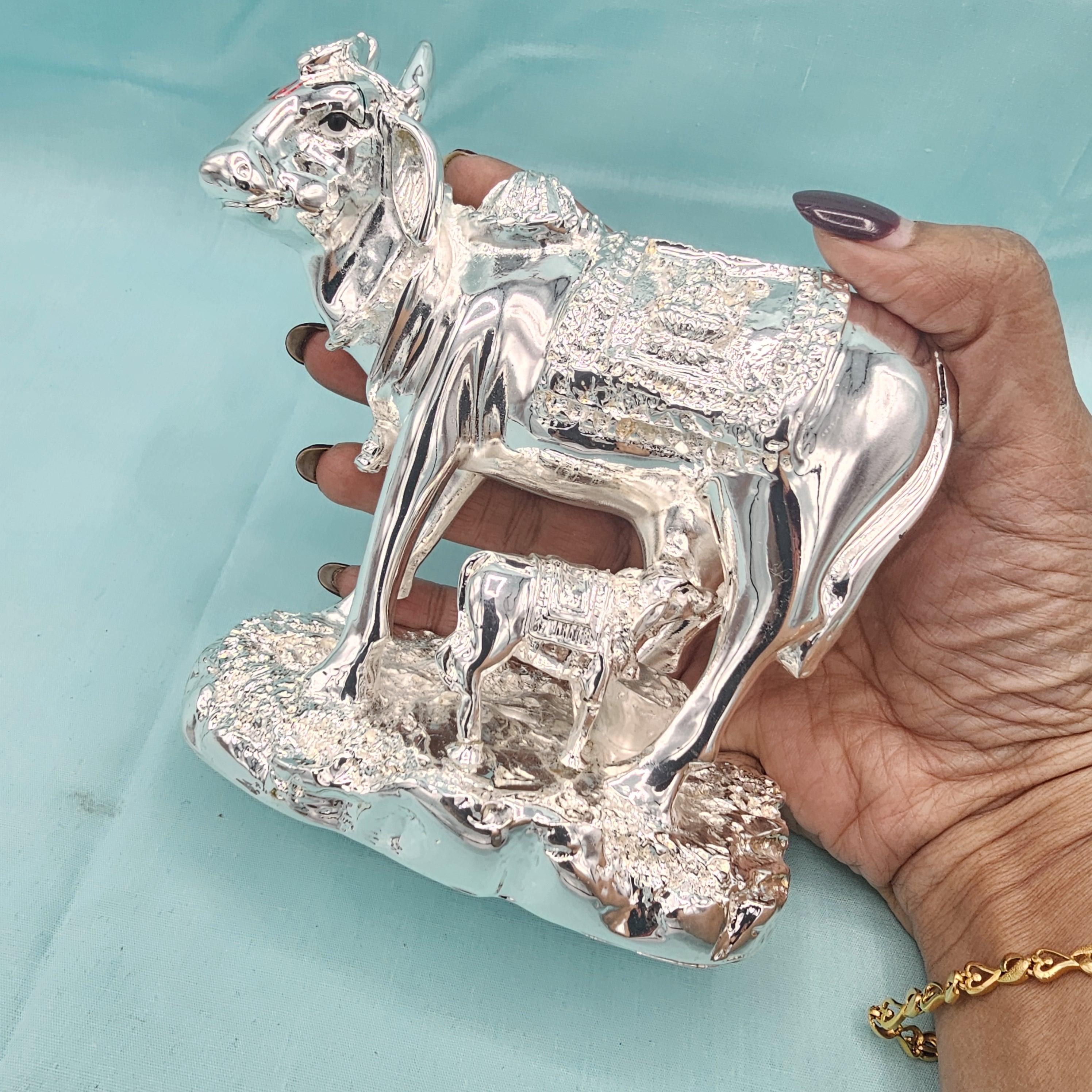Silver Cow and Calf Idol, Wax Covered Foil Pattern Gowmatha