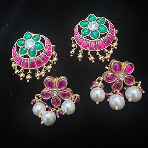 Kundan earrings, Indian Jewelry, Fashion Jewelry,  Brides Jewelry, Wedding Jewelry, Bollywood, One gram gold,  Ethnic, Gold plating, Pearl