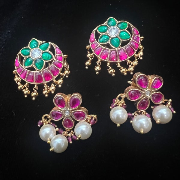 Kundan earrings, Indian Jewelry, Fashion Jewelry,  Brides Jewelry, Wedding Jewelry, Bollywood, One gram gold,  Ethnic, Gold plating, Pearl