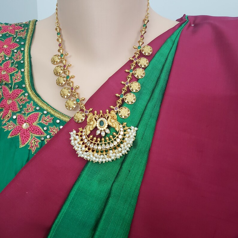 Semi Precious Emerald and Ruby Necklace, Cubic Zirconia, Silver Filled ...