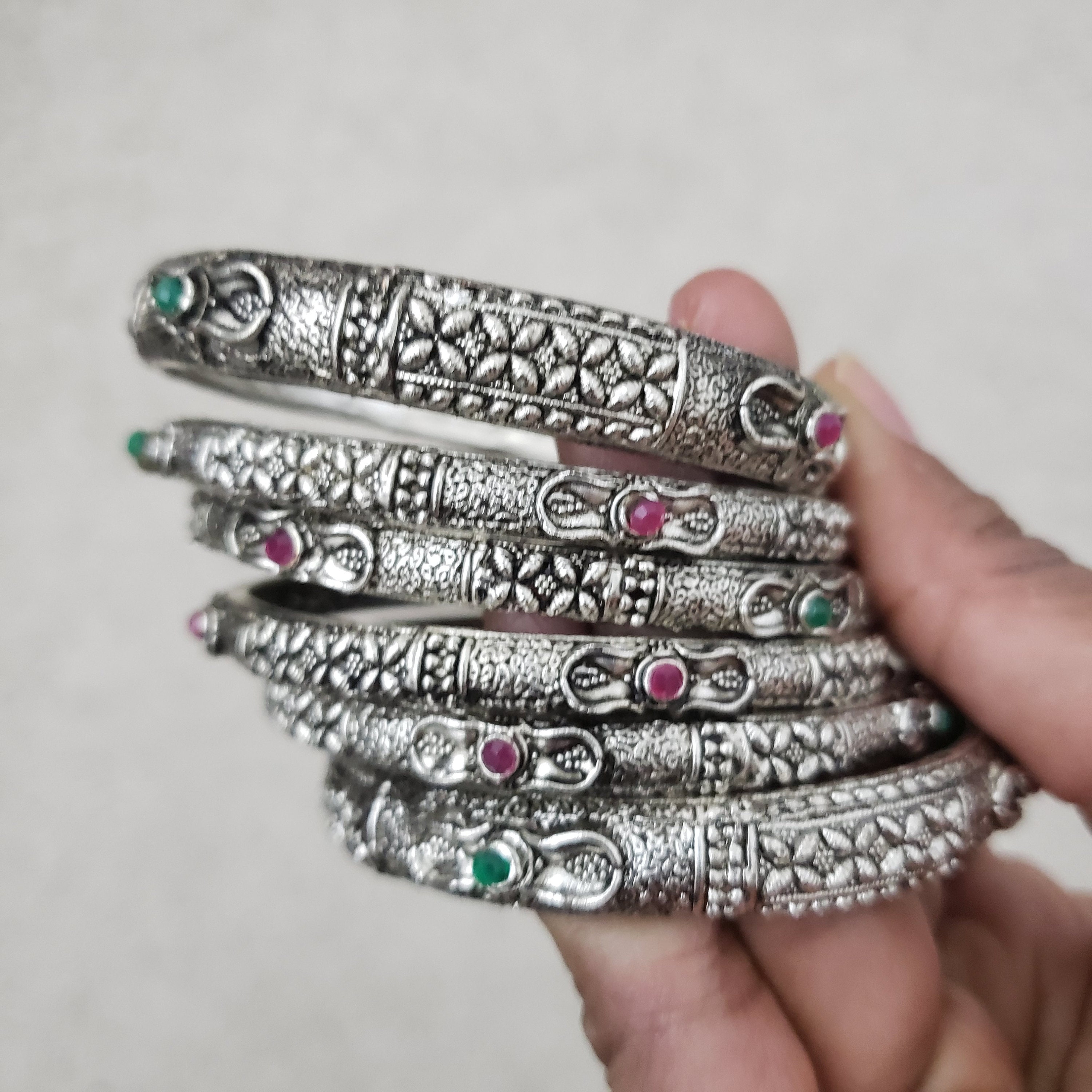 Kolhapuri Oxidized Bangle Set of 6, German Silver Bangles