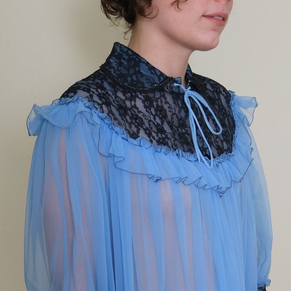 1970's Sheer Dusty Blue Maxi Negligee Cover