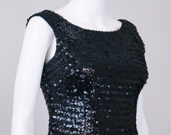 60's Vintage Black Sequined Formal Top