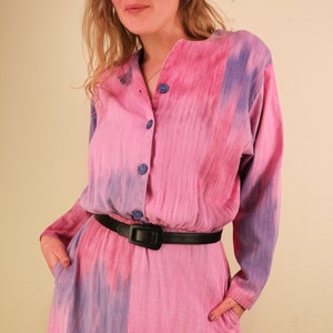 Pink & Purple 1980’s Handwoven in Guatemala Vintage Ikat Long Sleeve Dress