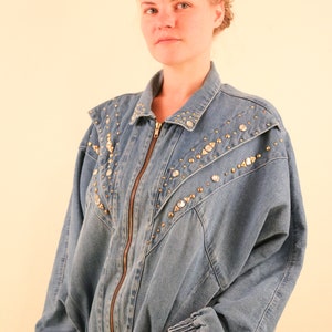 1980’s Denim Bedazzled Rhinestone Studded Bomber Jacket