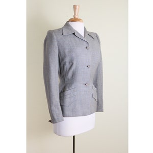 1940's Grey and Blue Wool Plaid Nipped Waist Professional Jacket