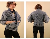 80 s Acid Washed Denim Bomber Jacket