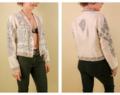White Silk Embroidered Paisley Festival Jacket Burning Man Woodstock Jimi Hendrix
