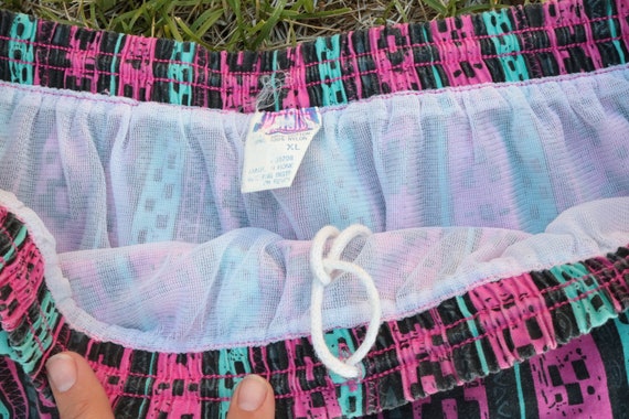 1990's Wild Pink & Teal Cotton Swim Trunks - image 4