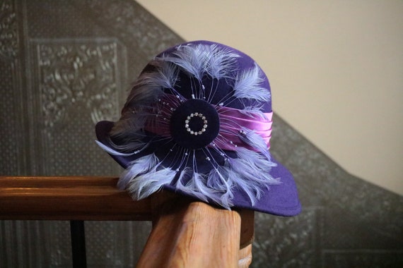 Vintage Mr. Charles Purple Wool & Feathered Rhinestone  display picture 3