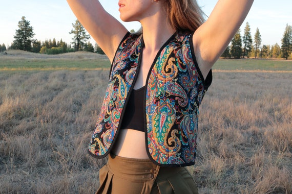 Vintage Jewel Toned Paisley Quilted Vest
