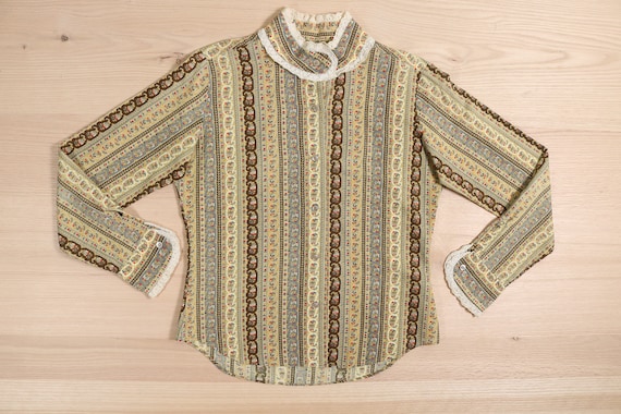 1970's Brown & Mustard Yellow Paisley High Collar