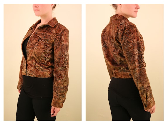 1990’s Vintage Velvet Animal Print Snap up Cropped
