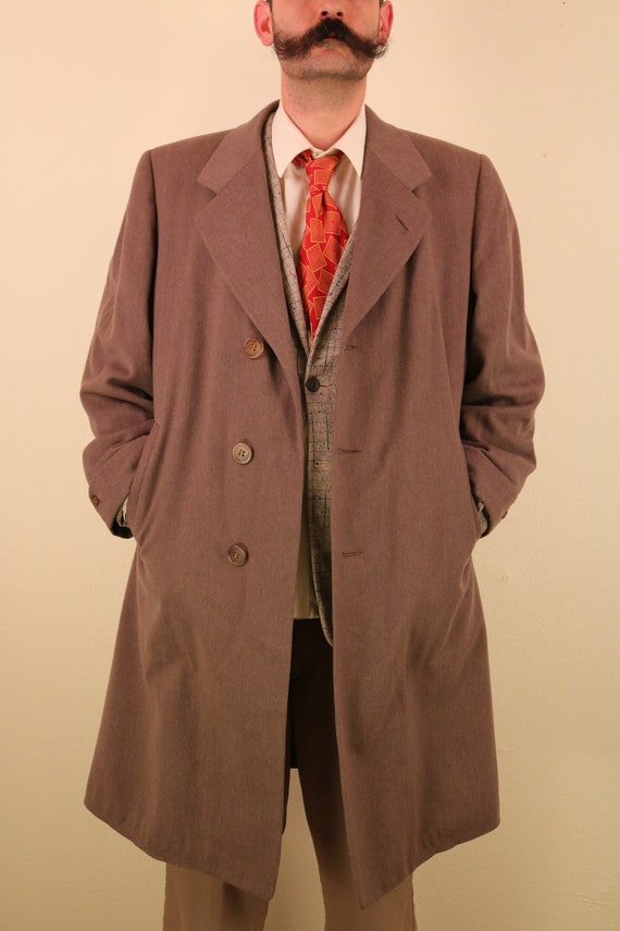 1940’s 1950’s Men’s Brown Wool Overcoat Hickey Fr… - image 2