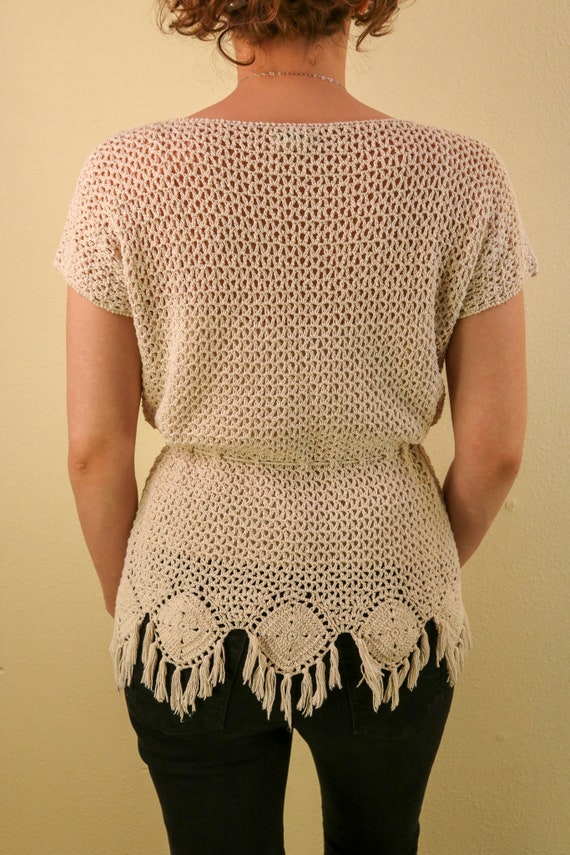 1960’s Cream Boho Open Knit Paradise Macrame Hipp… - image 4