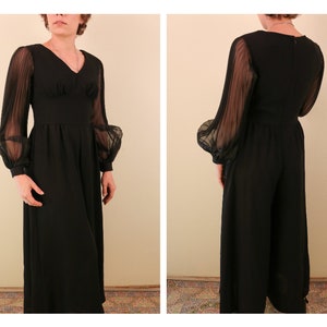 1960&#39;s Elegant Black Jumpsuit Palazzo Pants Wide Leg with Accordion Pleated Long Sleeves Goddess Witch Ceremony