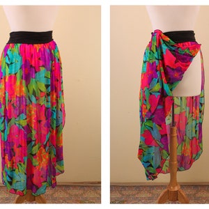 Vintage 1990’s Neon Floral Nylon Dancer Swim Open Skirt Festival