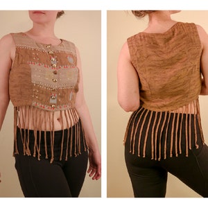Desert Festival Crop Top Vest Burning Man Fringed Gold Buttons