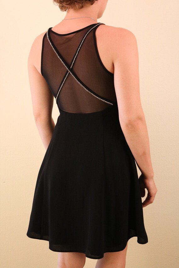 1990’s Little Black Dress With Rhinestone Straps … - image 3