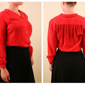 1970’s Red Silk Long Sleeve Blouse Power Color