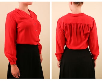 1970’s Red Silk Long Sleeve Blouse Power Color