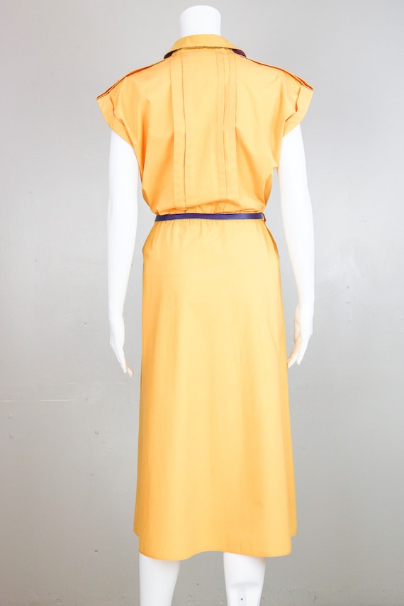 80's Yellow Collared Dress with Purple Detail & L… - image 4