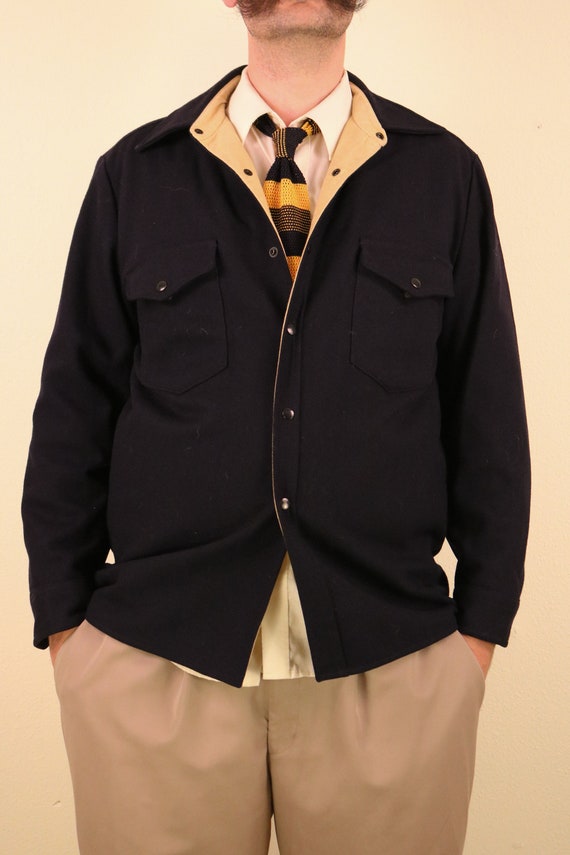 Vintage Navy Blue Wool Pendleton Snap Up Shirt Ja… - image 2