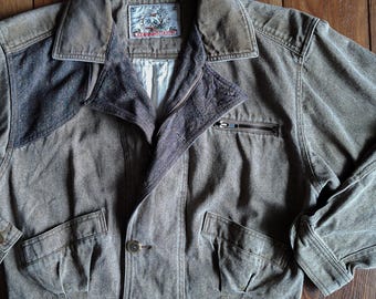1990s Country Canvas Jacket Cropped Western Workwear with Velvet Collar