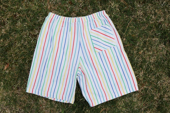 1980's Rainbow Striped Mid Rise Cotton Shorts - image 2