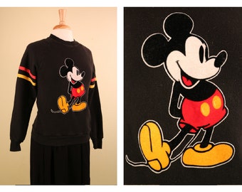 1990’s Disney Small Black Mouseketeer Sweater with/ Velvet Mickey Mouse