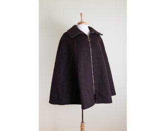 1970's Gloverall Brown Wool Zip Up Cape Made in England