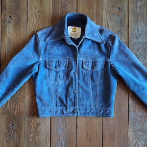 1970's Blue Suede Cropped Snap Up Western Jacket
