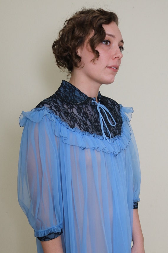 1970's Sheer Dusty Blue Maxi Negligee Cover