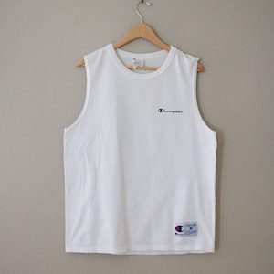 1990&#39;s Vintage White Champion Cotton Sleeveless Tank Top