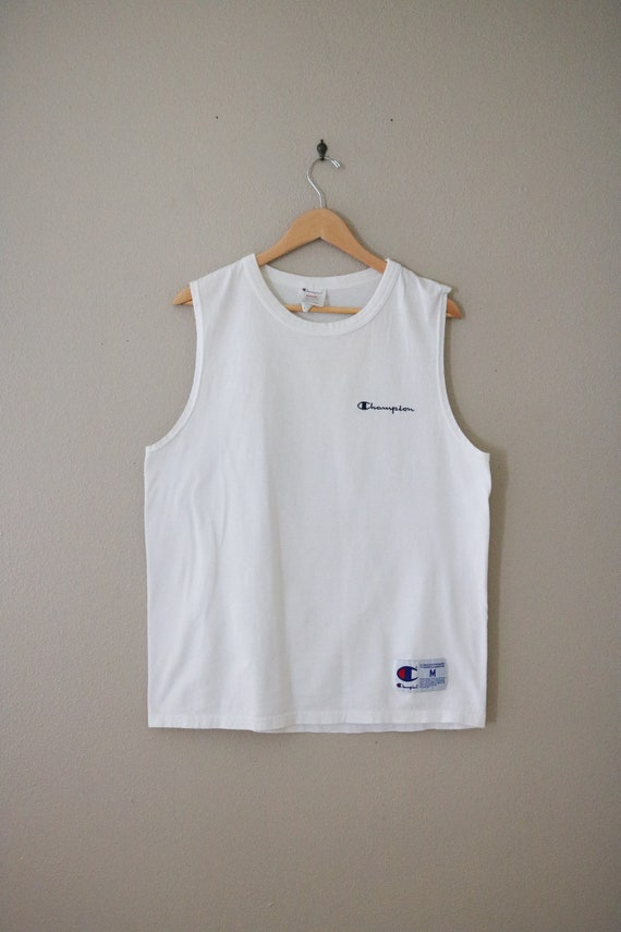 1990's Vintage White Champion Cotton Sleeveless Ta