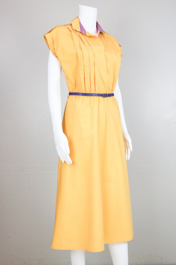 80's Yellow Collared Dress with Purple Detail & L… - image 3