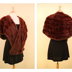 1950’s Chocolate Brown Fur Mink Stole Cape Capelet Old Hollywood Style
