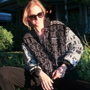 1980&#39;s Black & White Block Print Bomber Jacket