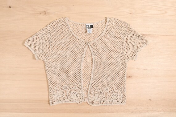 1990's Crochet Crop Cardigan Top Natural Ramie Cot