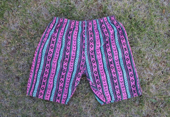 1990's Wild Pink & Teal Cotton Swim Trunks - image 1