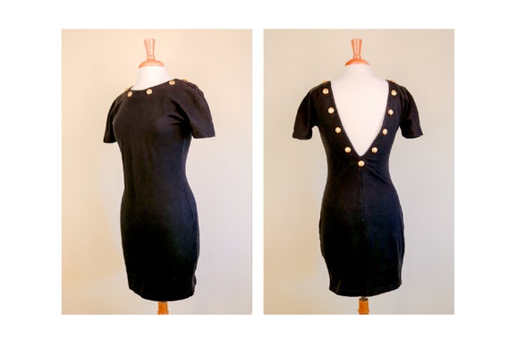 Black 80's Bodycon stretch T-shirt dress with Round Brass Studs Streetwear