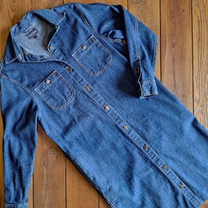 1990&#39;s Calvin Klein Denim Long Sleeve Button Down Collared Dress Duster Jacket