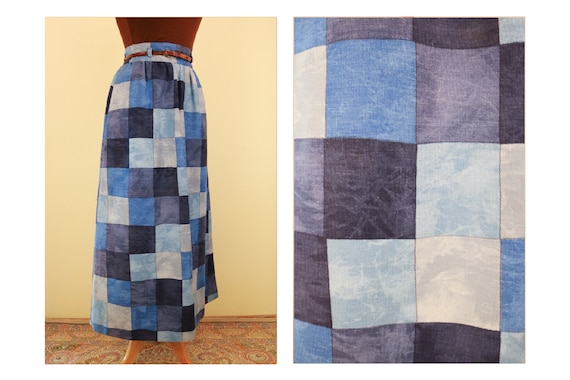 1960’s Denim Patchwork Printed Vintage Maxi Skirt