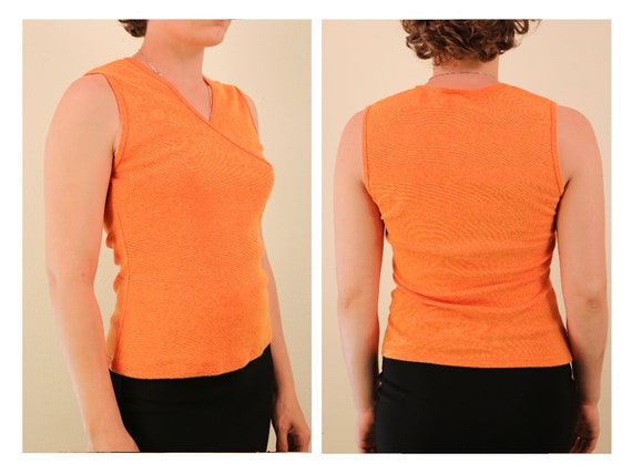 1990’s High Octane Orange Sleeveless Stretch Top … - image 1