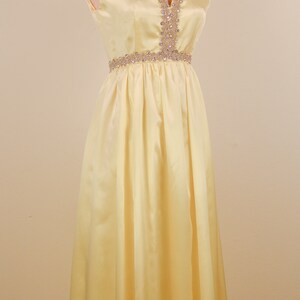 1950's Yellow With Rhinestone Empire Waist Satin Spring Formal Prom Dress Snow White image 2