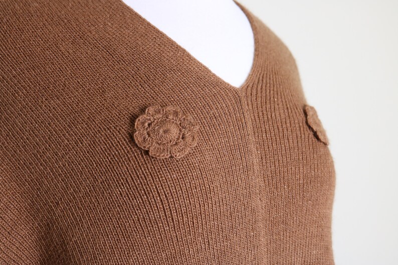 Brown Alpaca Knit Poncho with Floral Details