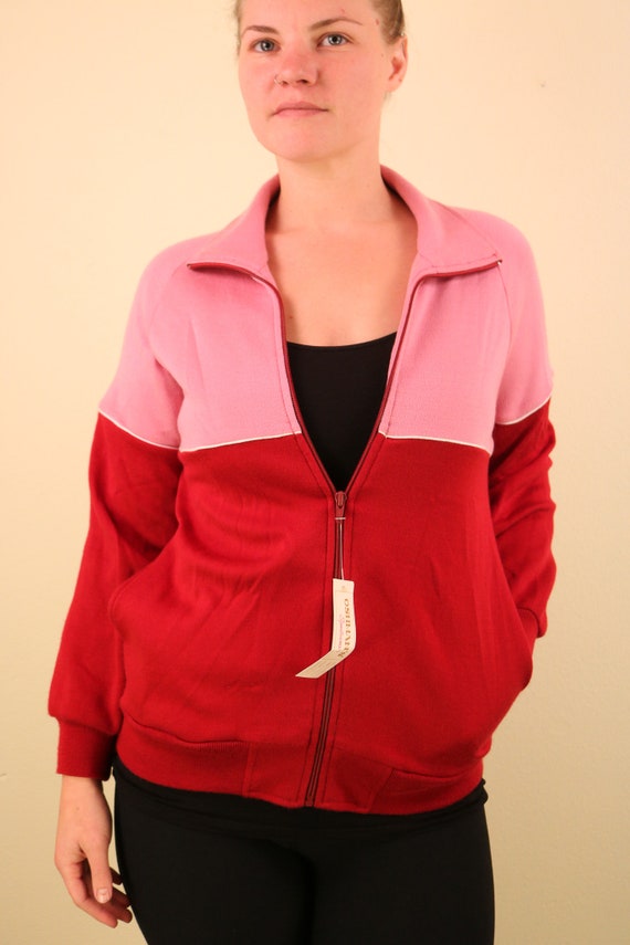 1980’s Vintage Red and Pink Athletic Track Jacket… - image 2