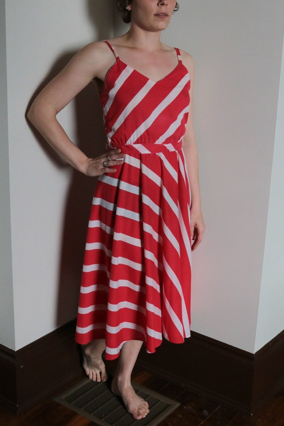 white christmas dresses Miss Circle Women Oceana Red Candy Stripe Drop Waist Midi Dress