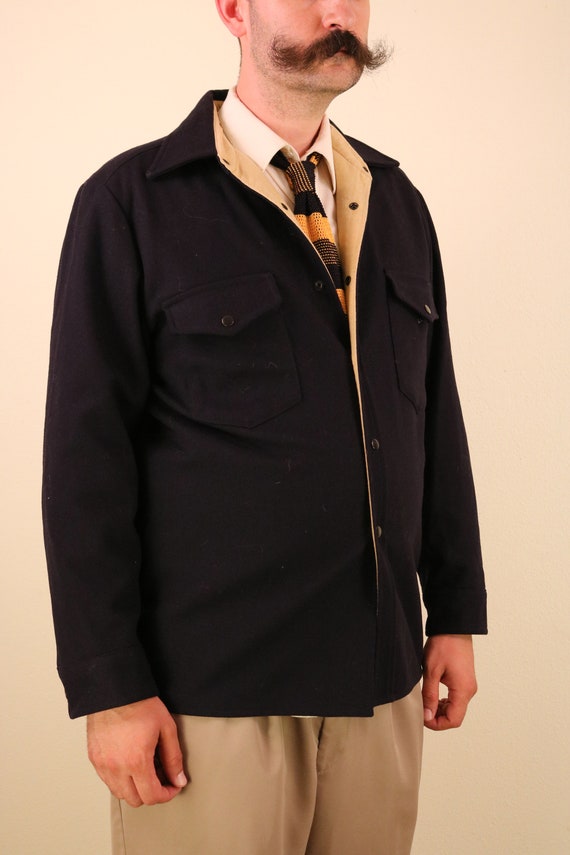 Vintage Navy Blue Wool Pendleton Snap Up Shirt Ja… - image 3